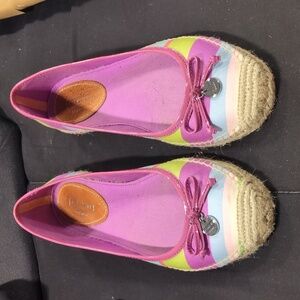 Coach Royce Hampton Striped Espadrille Ballet Flats Bow Charm Women's Size 7 M